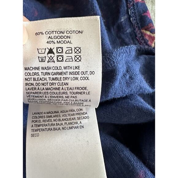 New Lucky Brand Ikat Blue Short Sleeve Twist Knot Back Keyhole Shirt Small - Picture 7 of 7